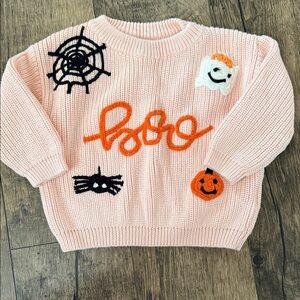 Baby Pink Halloween Sweater with Boo and Spider Designs